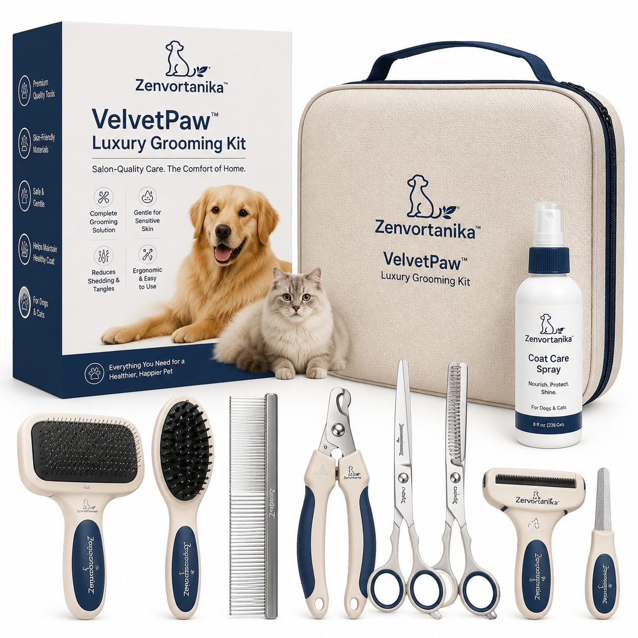 Zenvortanika™ VelvetPaw™ Luxury Grooming Kit