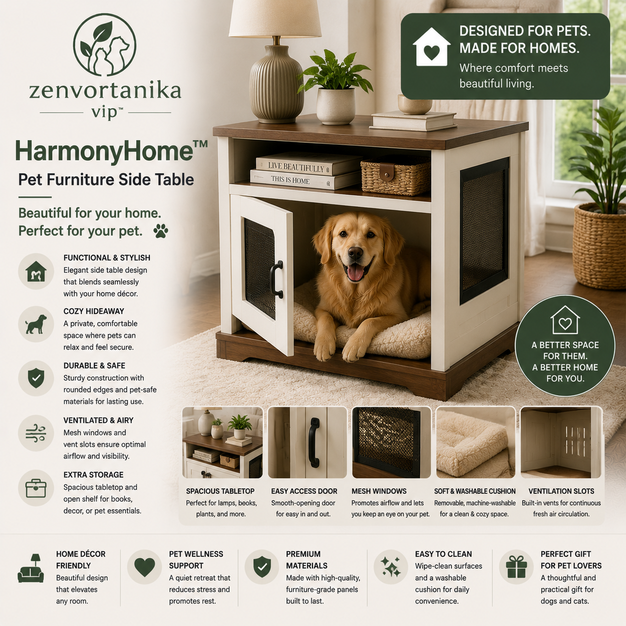 Zenvortanika™ HarmonyHome™ Pet Furniture Side Table