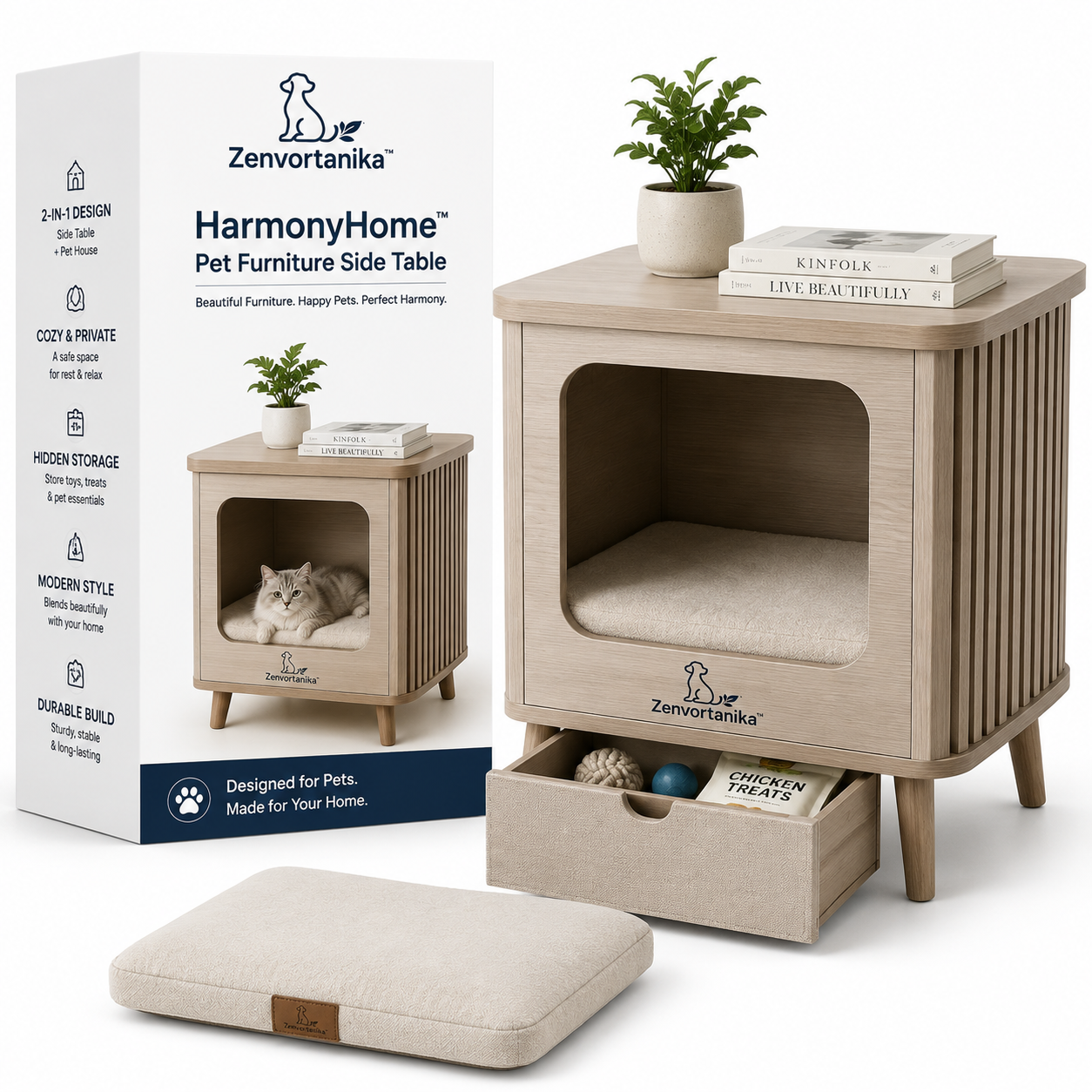Zenvortanika™ HarmonyHome™ Pet Furniture Side Table