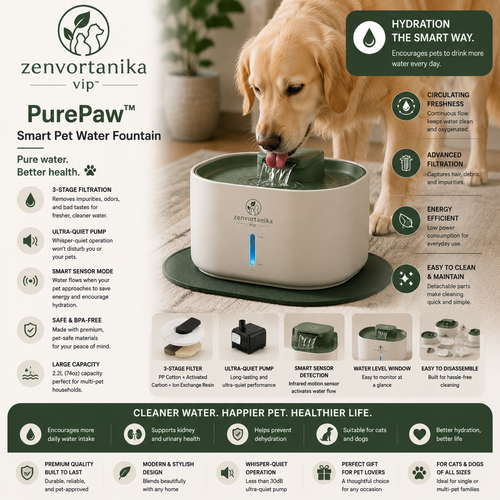 Zenvortanika™ PurePaw™ Smart Water Fountain